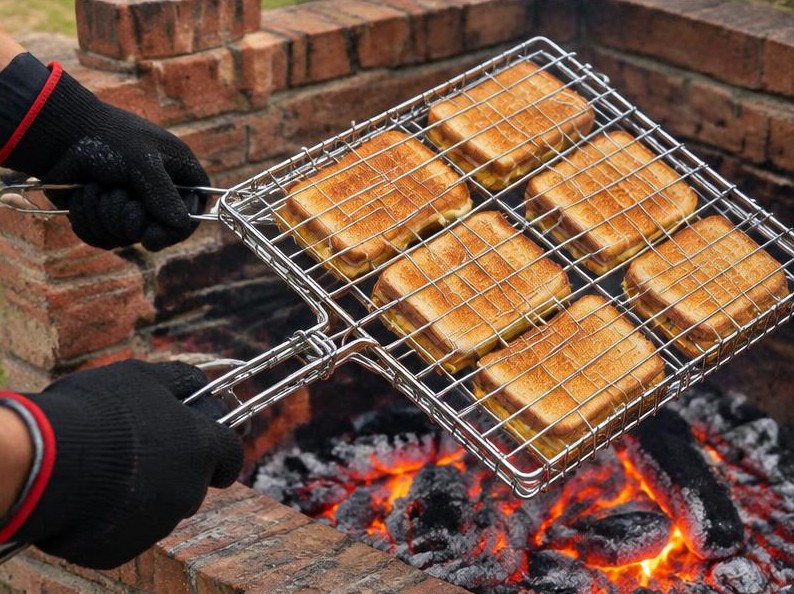 Hinged grid full of braaibroodjies
